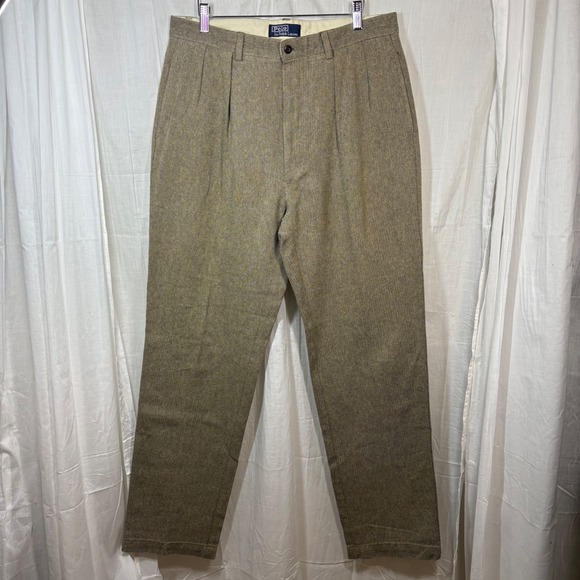 Polo Ralph Lauren Herringbone Pleated Front Pants Chinos Black Khaki Size 34
